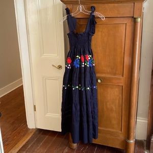 Mi Golondrina Valeria black sundress with multi floral embroidery & deshilado L